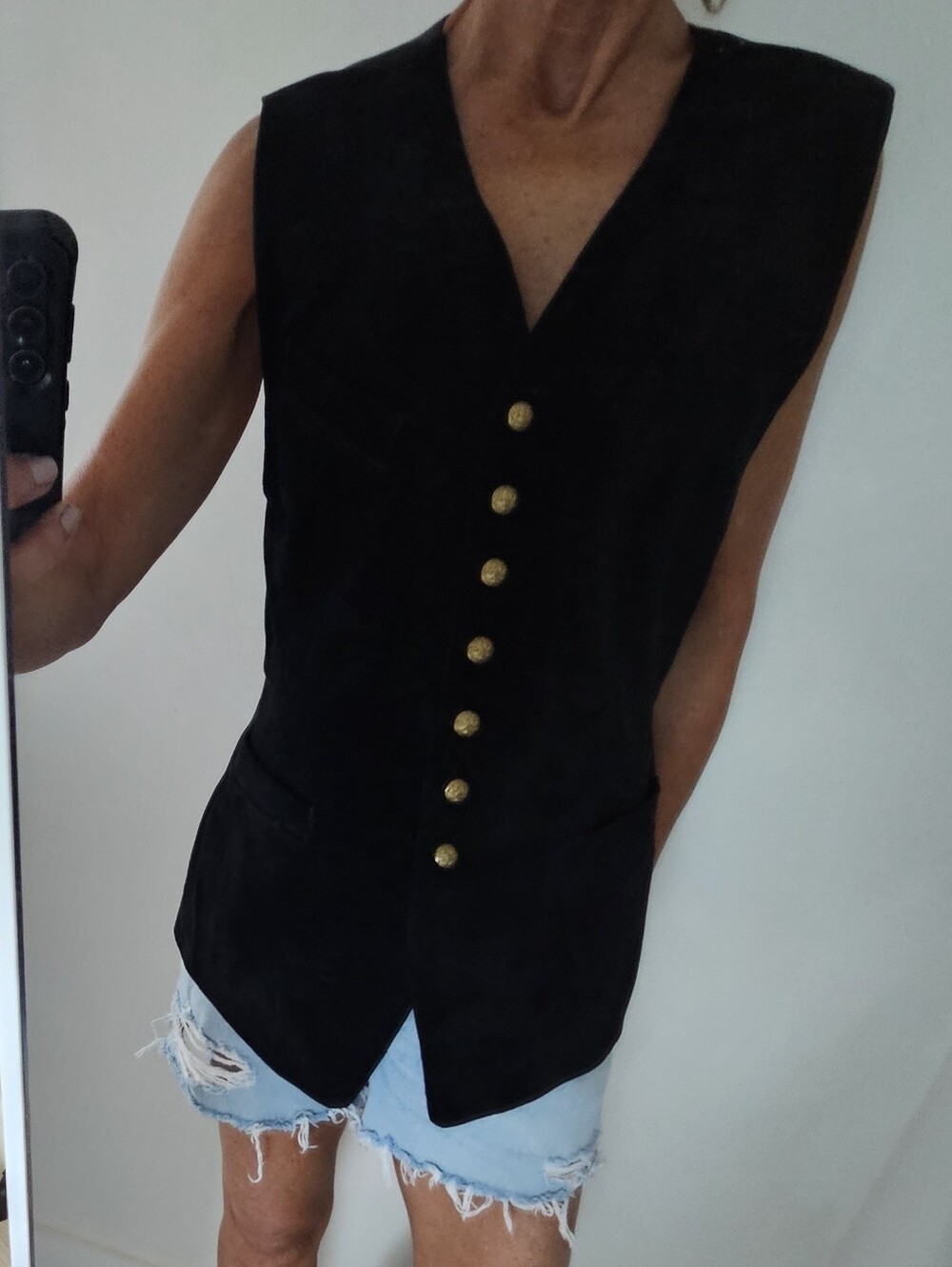Georges Rech Vintage Black Suede With Engraved Gold Buttons Slim Vest - Picture 11 of 12